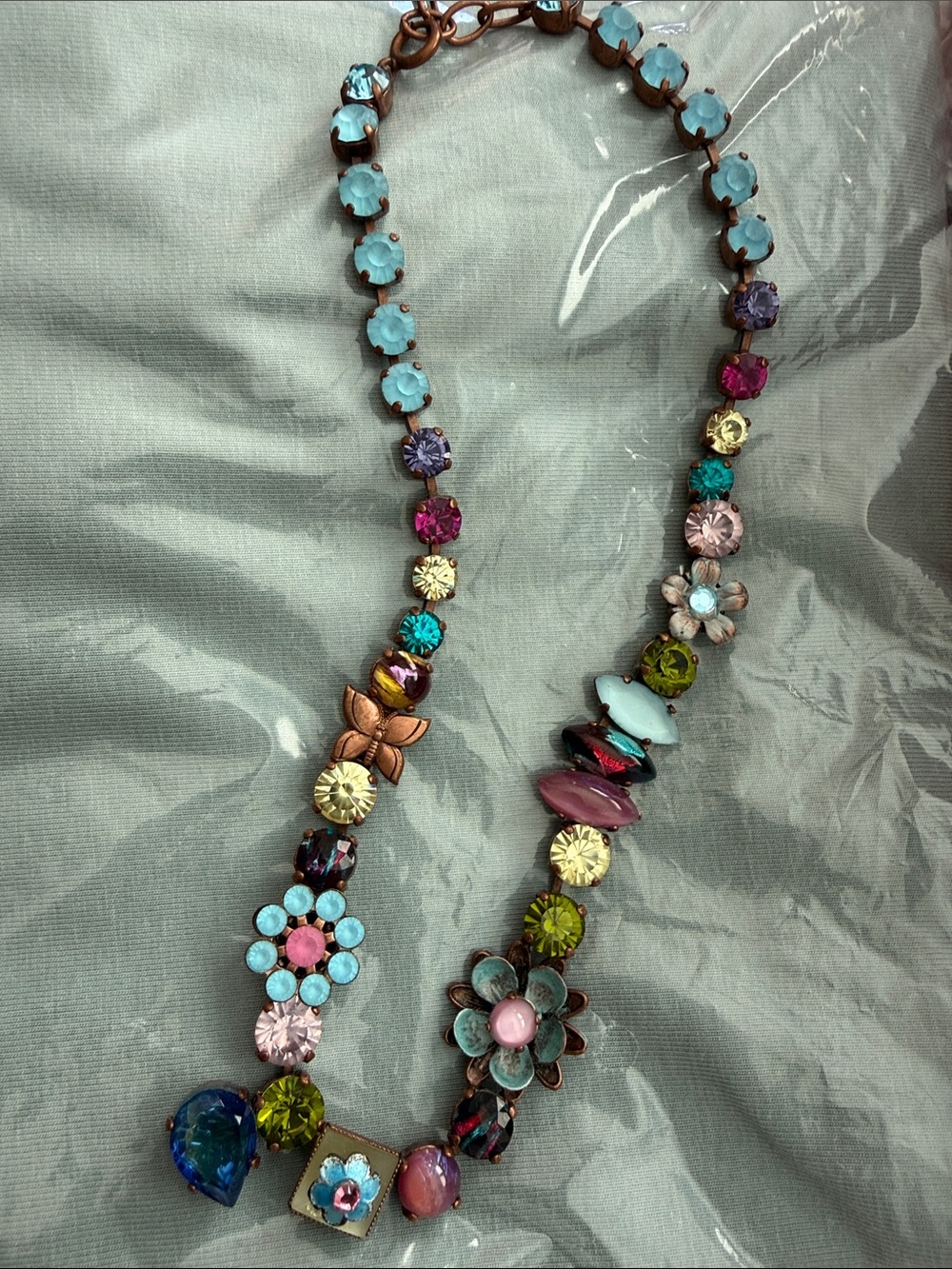 Multicolor Floral Crystal Statement Necklace - Unbranded